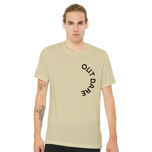 Man wearing the OutDare crewneck T-shirt in sand