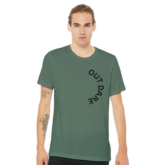 Man wearing the OutDare crewneck T-shirt in green