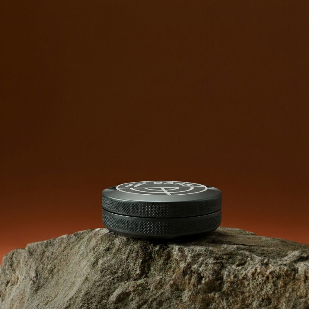 OutDare metal can lying flat on a rock